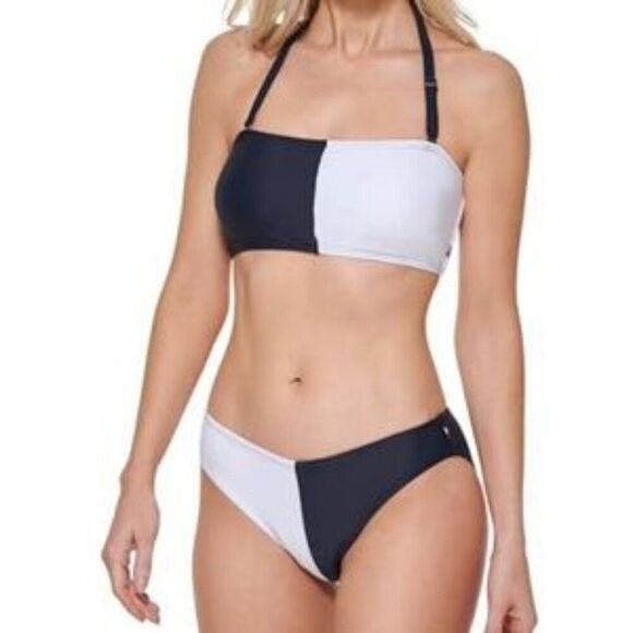 Tommy Hilfiger Colorblock Navy Blue and White Bikini Set Size XS/M NWT - Picture 1 of 6